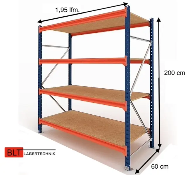 1,95 lfm Weitspannregale 60cm tief , 4 Ebenen, Werkstattregale , Lagerregale , Großfachregale , Handlager