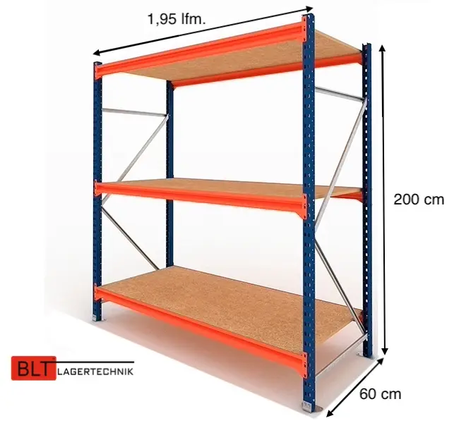 1,95 lfm Weitspannregale 60cm tief , 3 Ebenen, Werkstattregale , Lagerregale , Großfachregale , Handlager , Fachbodenregale